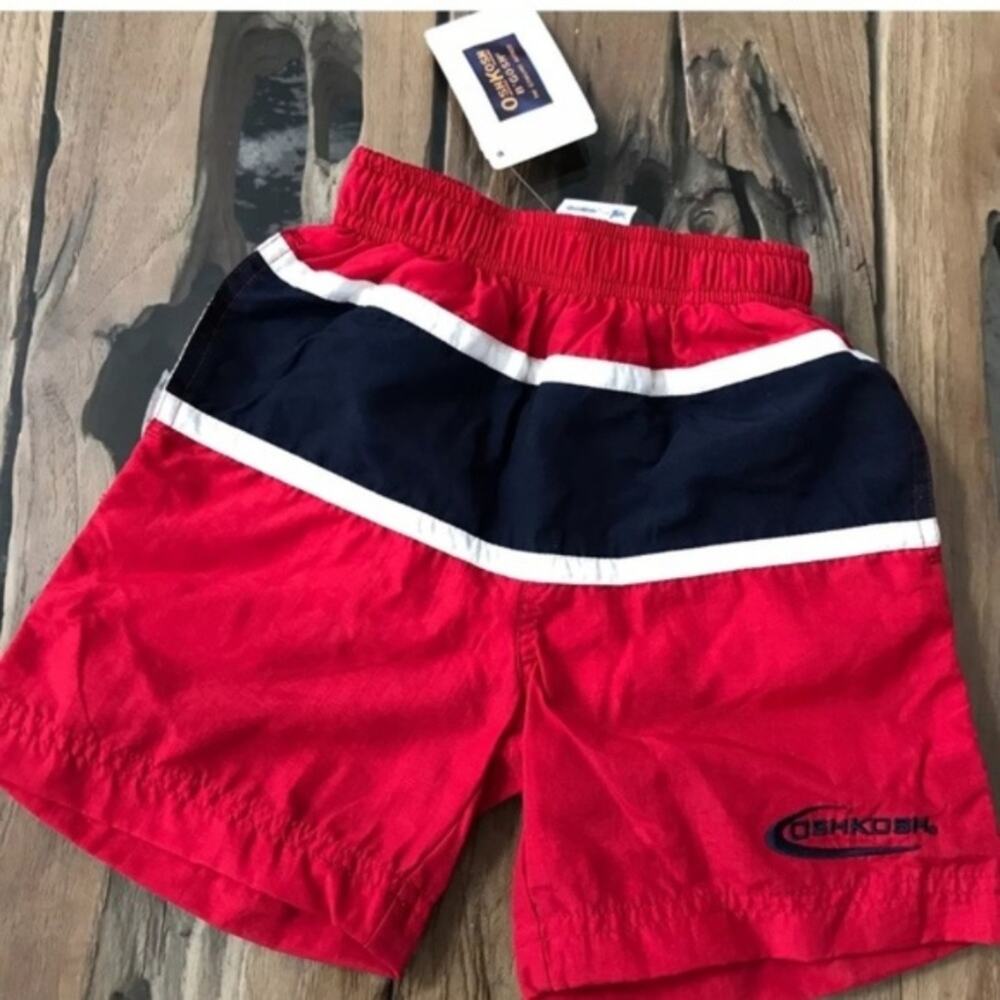 NWT! OshKosh Swim Trunks 3t Toddler Red Black Swimsuit! NEW WITH TAG